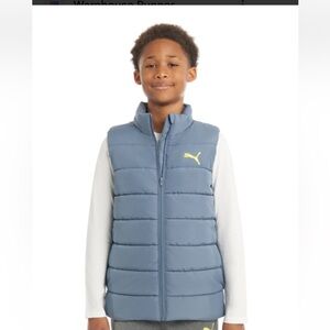 Puma Kids Gray Puffer Vest with Yellow Logo‎ never worn